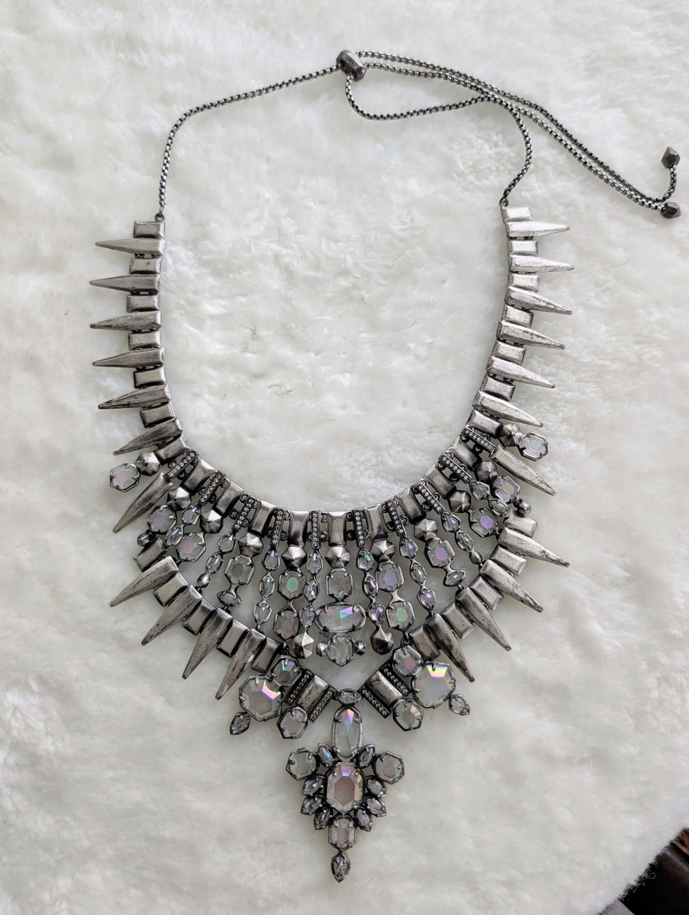 Kendra Scott Serayah Statement Necklace Silver Tone Bold Chunky Chain Collar Bib